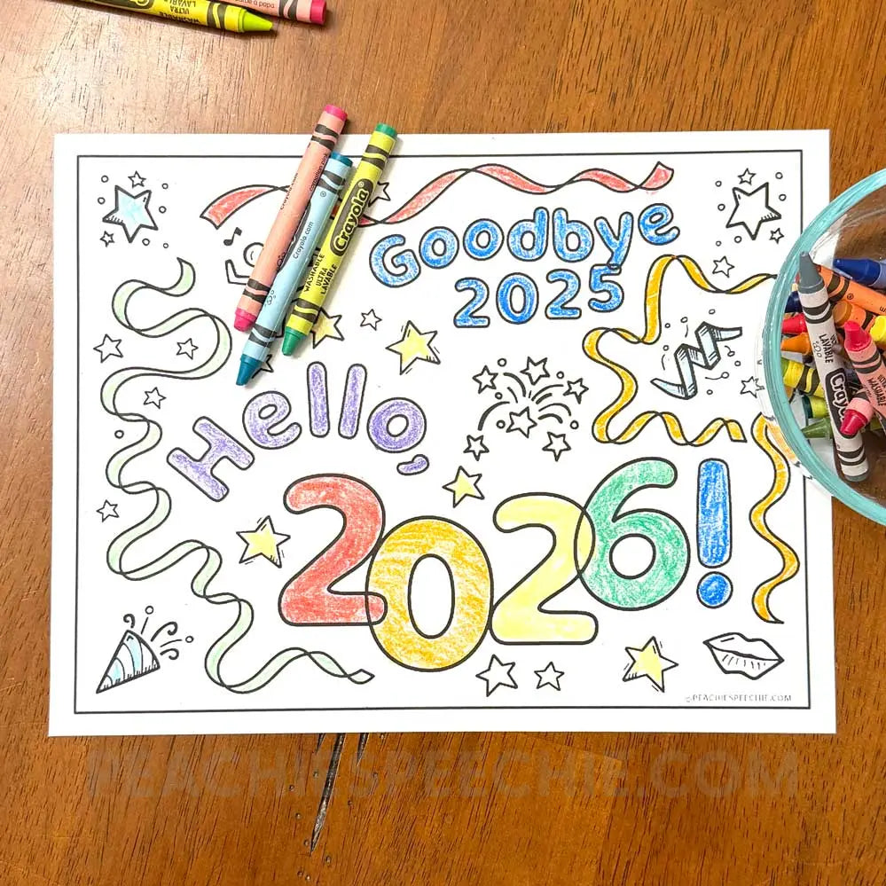 New Year 2026 Coloring Sheet - Materials peachiespeechie.com