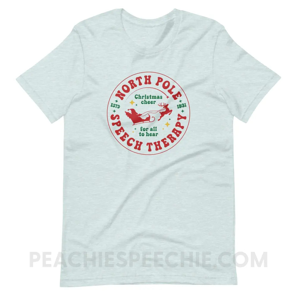 North Pole Speech Therapy Premium Soft Tee - Heather Prism Ice Blue / S - T-Shirt peachiespeechie.com