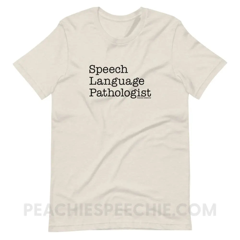 The Office Speech Language Pathologist Premium Soft Tee - Heather Dust / S - peachiespeechie.com