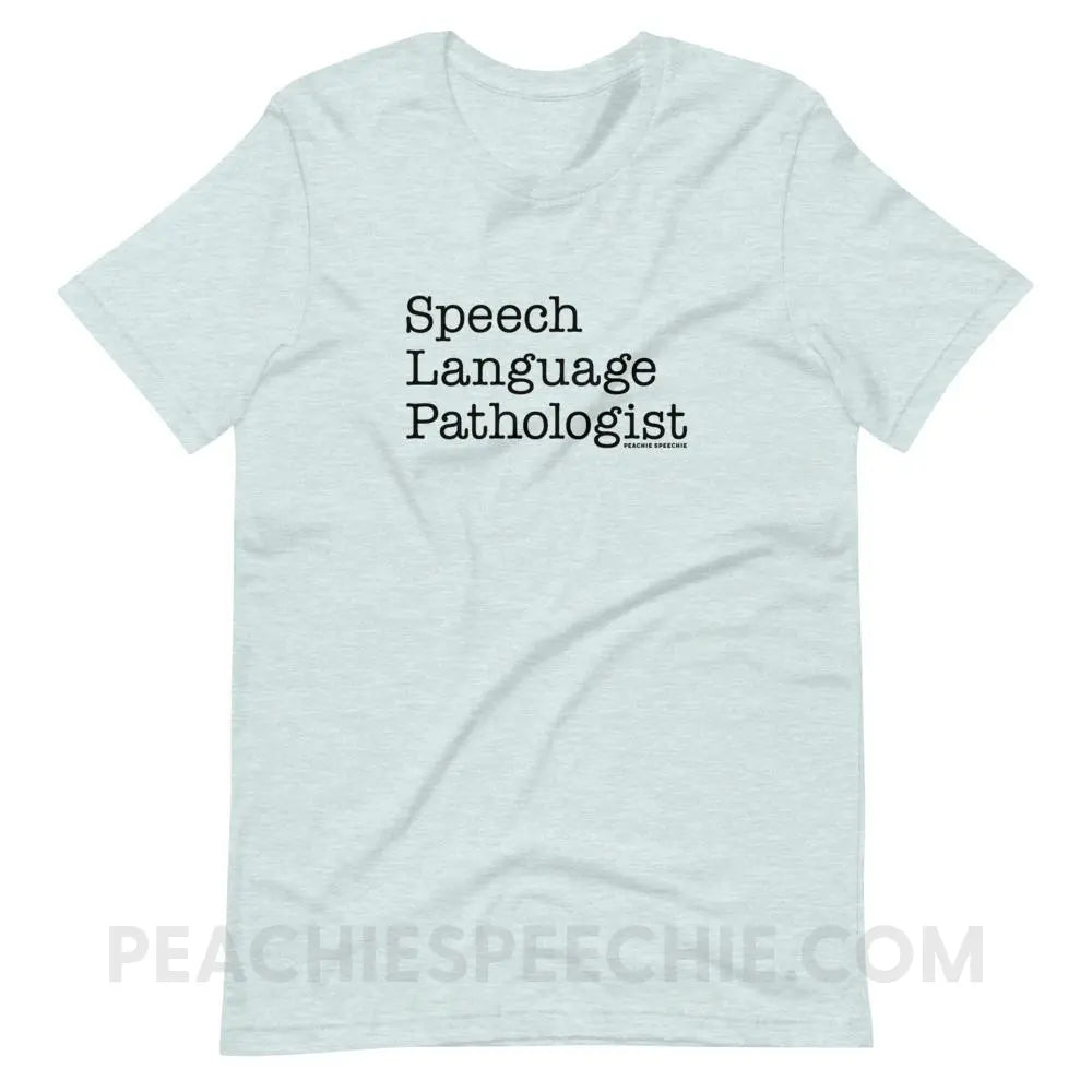 The Office Speech Language Pathologist Premium Soft Tee - Heather Prism Ice Blue / XS - peachiespeechie.com