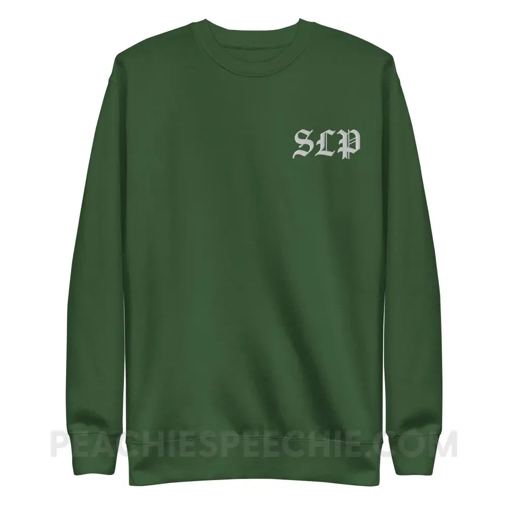 Old English SLP Embroidered Fave Crewneck - Forest Green / S - peachiespeechie.com
