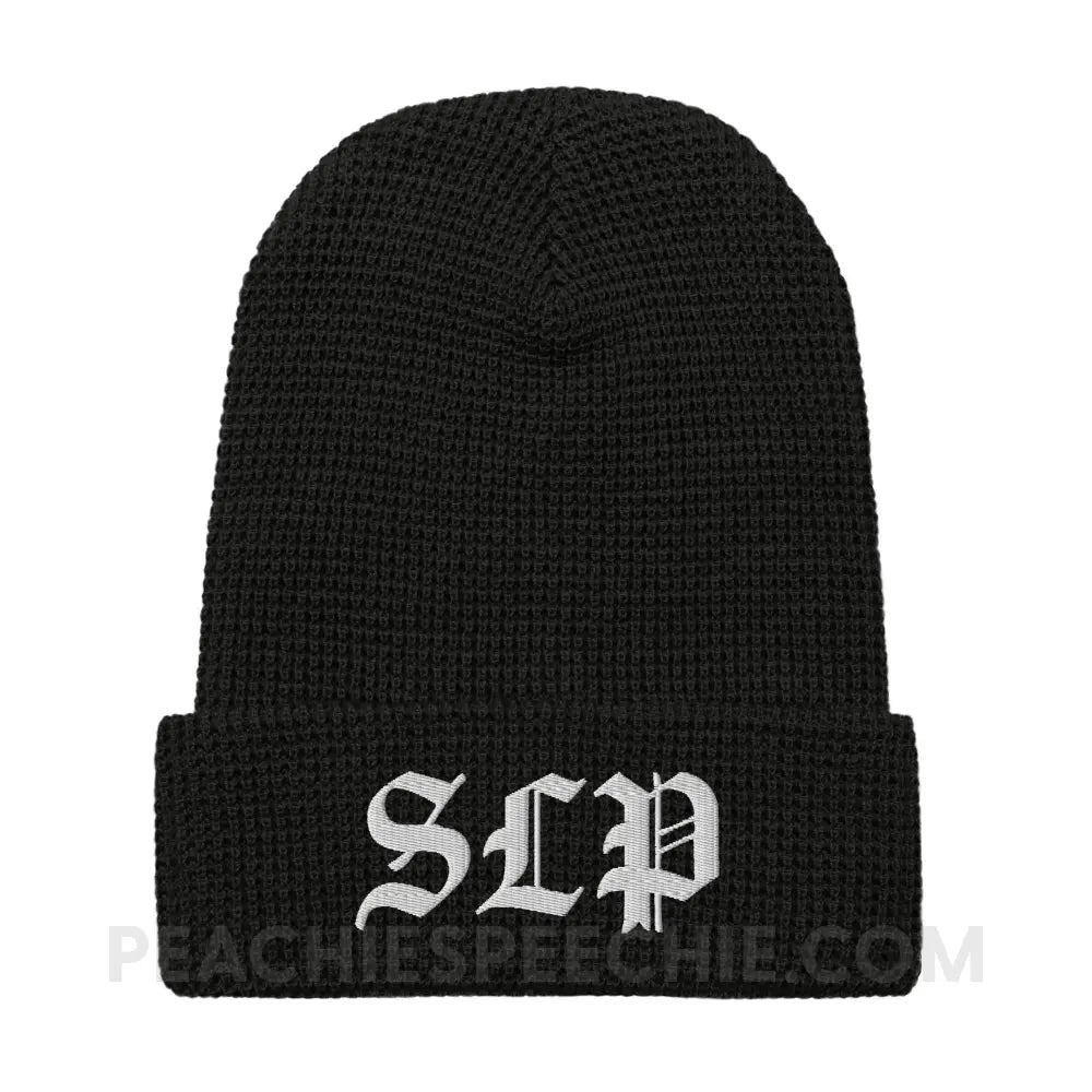 Old English SLP Waffle Beanie - Black - peachiespeechie.com