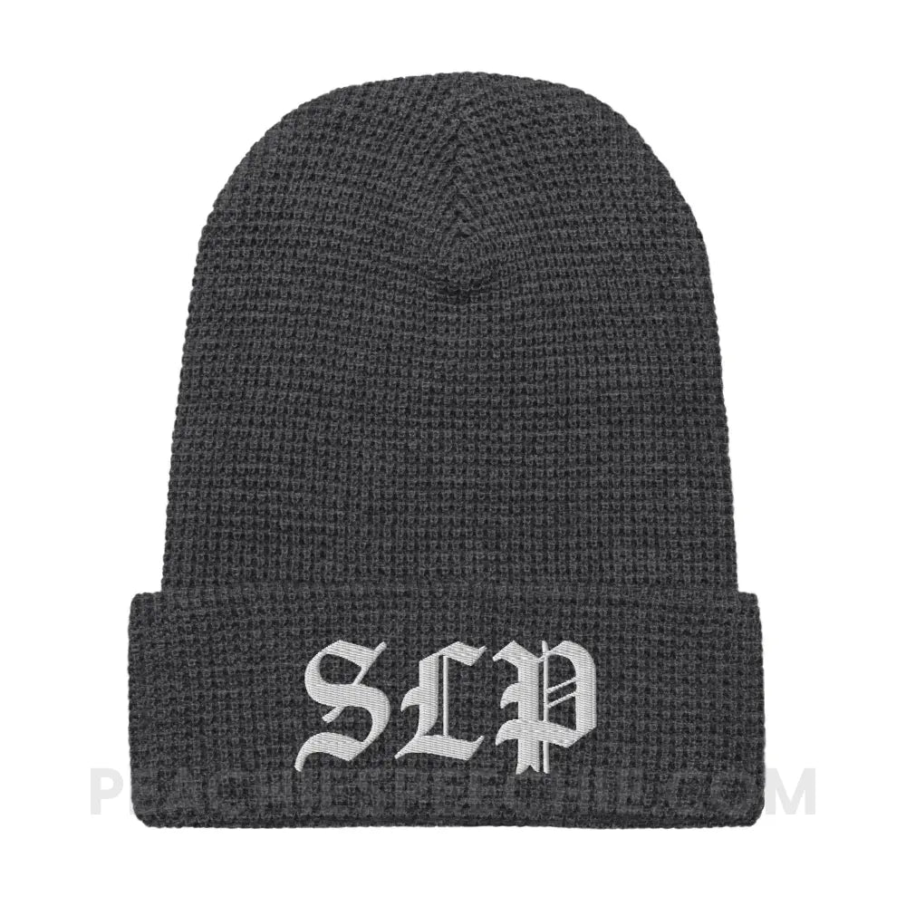 Old English SLP Waffle Beanie - Heather Charcoal - peachiespeechie.com