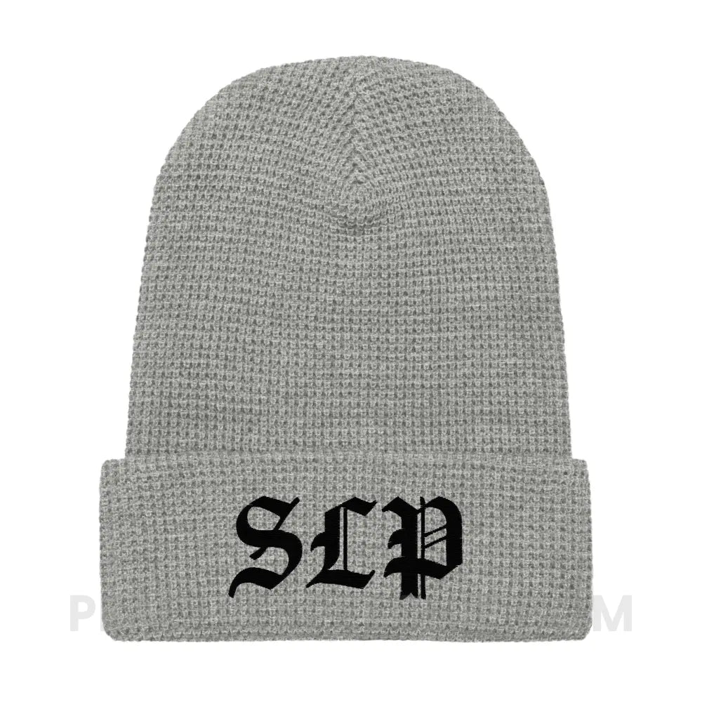 Old English SLP Waffle Beanie - Heather Grey - peachiespeechie.com