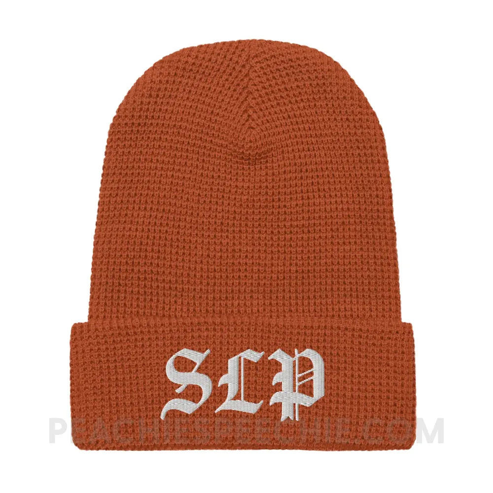 Old English SLP Waffle Beanie - Rust - peachiespeechie.com