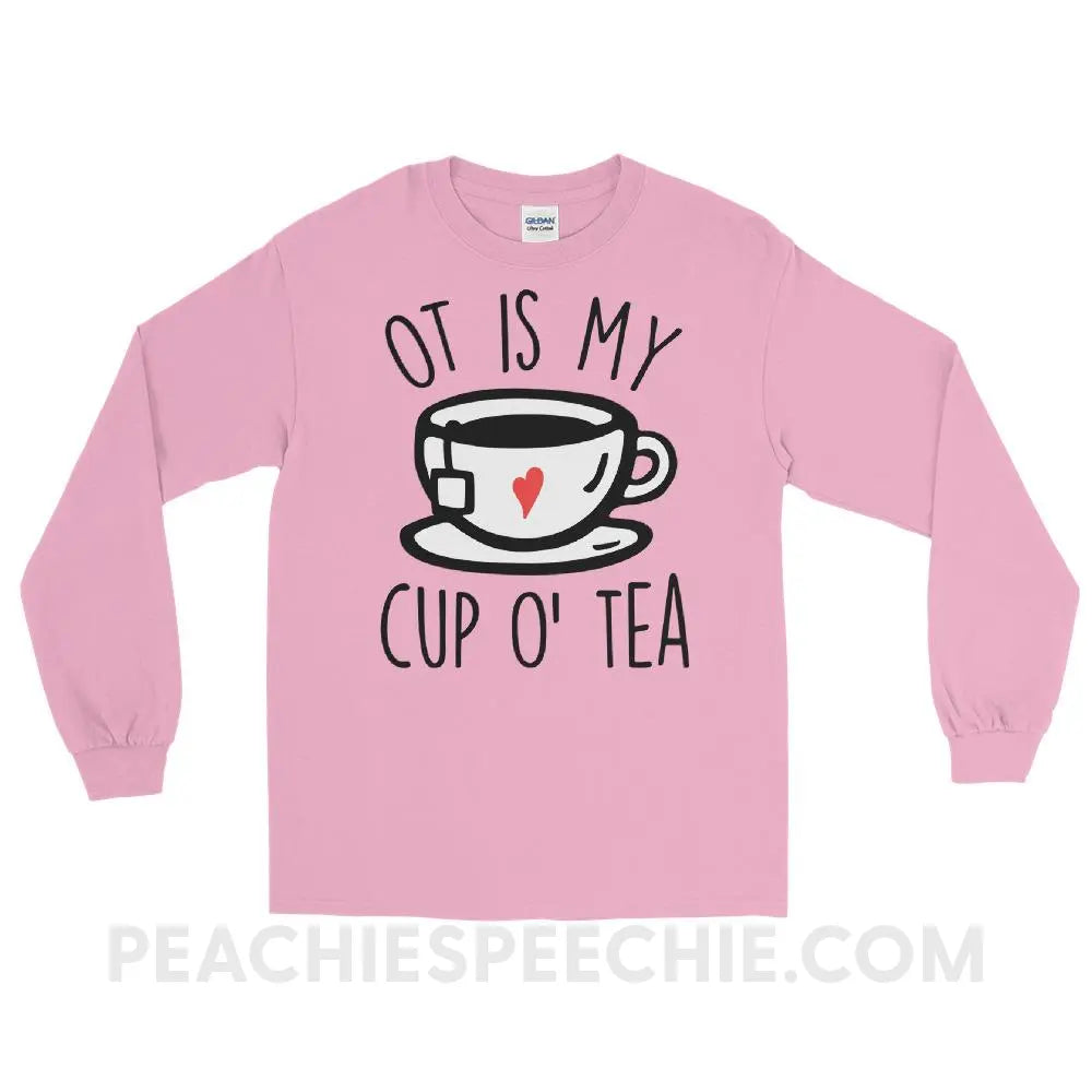 OT Is My Cup O’ Tea Long Sleeve Tee - Light Pink / S - T - Shirts & Tops peachiespeechie.com
