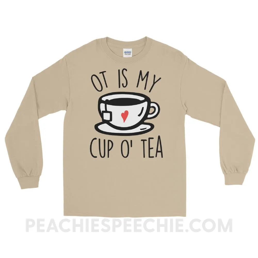 OT Is My Cup O’ Tea Long Sleeve Tee - Sand / S - T - Shirts & Tops peachiespeechie.com