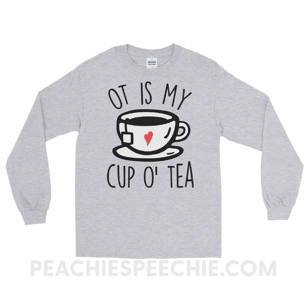OT Is My Cup O’ Tea Long Sleeve Tee - Sport Grey / S - T - Shirts & Tops peachiespeechie.com