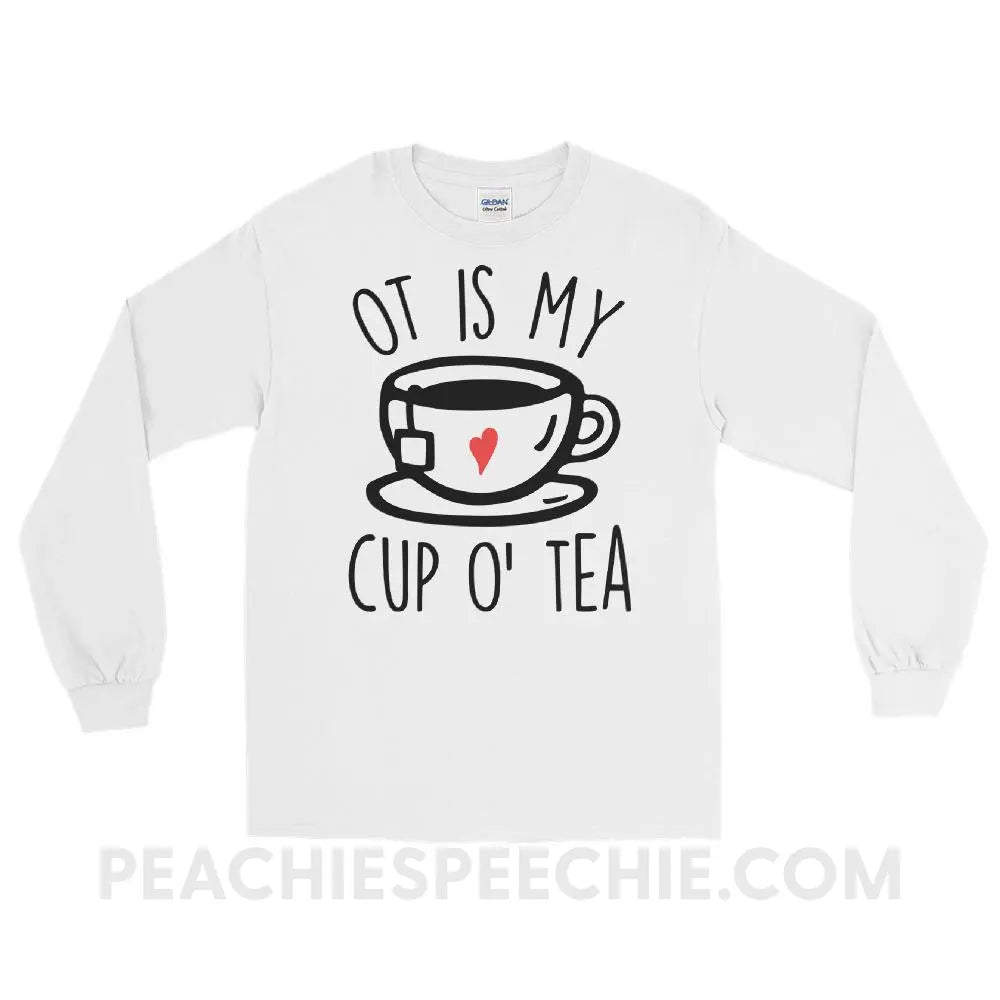 OT Is My Cup O’ Tea Long Sleeve Tee - White / S - T - Shirts & Tops peachiespeechie.com