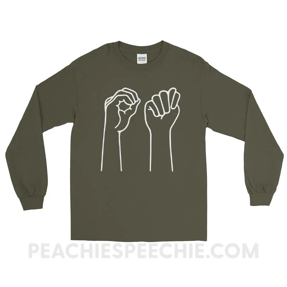 OT Hands Long Sleeve Tee - Military Green / S - T-Shirts & Tops peachiespeechie.com