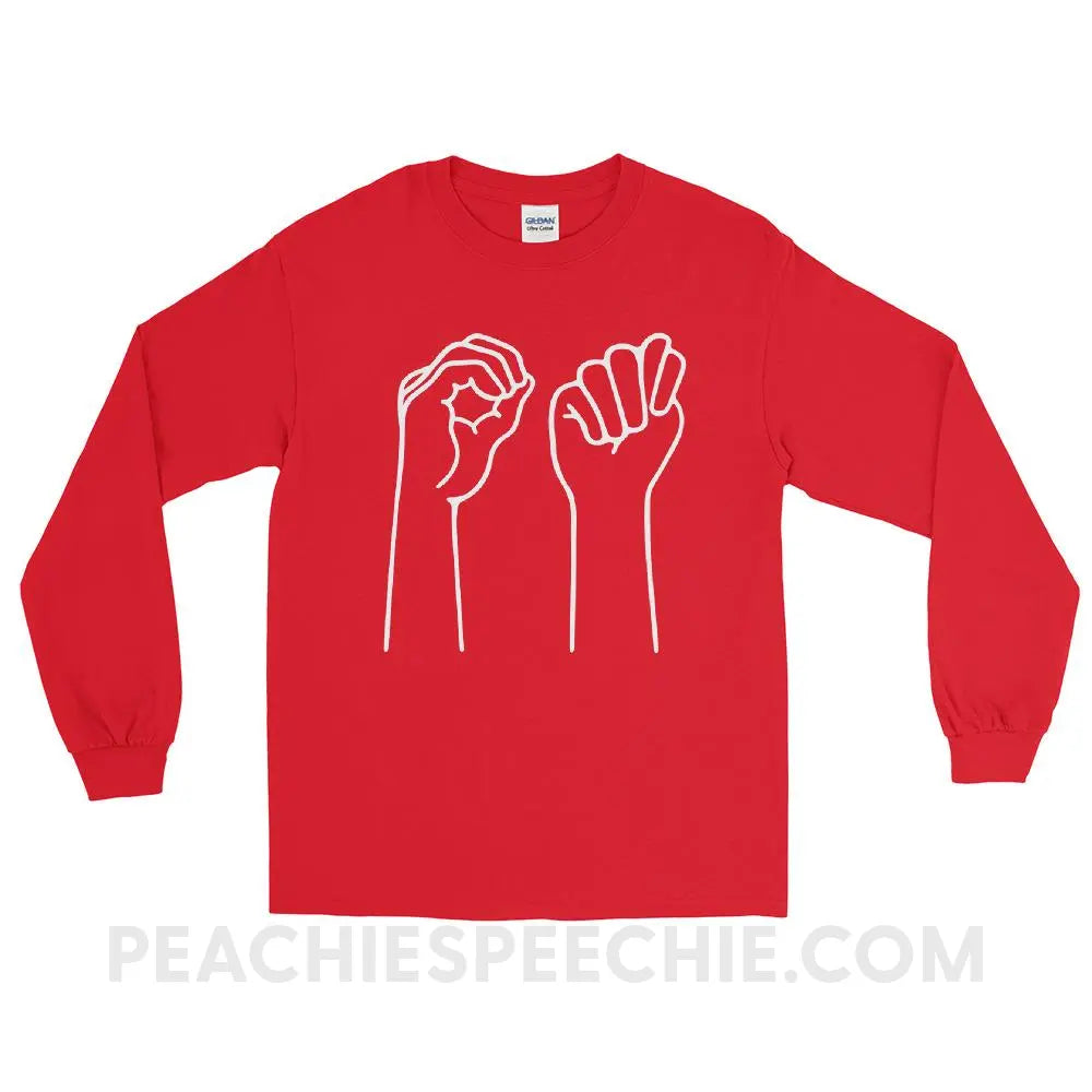 OT Hands Long Sleeve Tee - Red / S - T-Shirts & Tops peachiespeechie.com