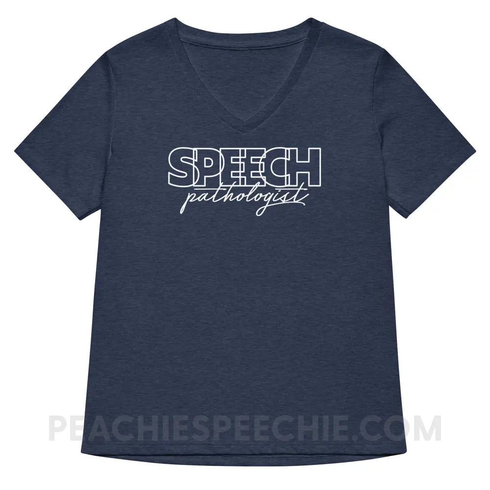 Overlapping Speech Pathologist Premium Women’s V-Neck - Heather Navy / S - peachiespeechie.com