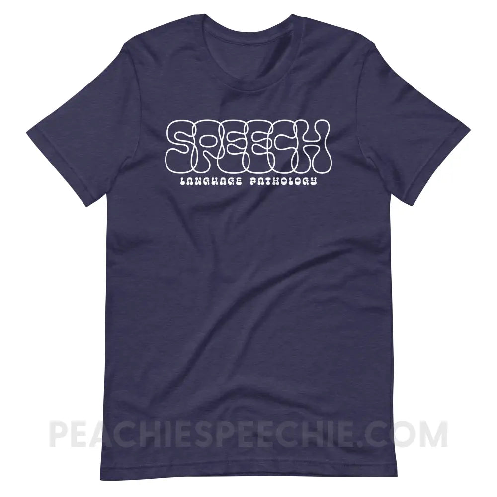 Overlapping Speech Premium Soft Tee - Heather Midnight Navy / S - T-Shirt peachiespeechie.com