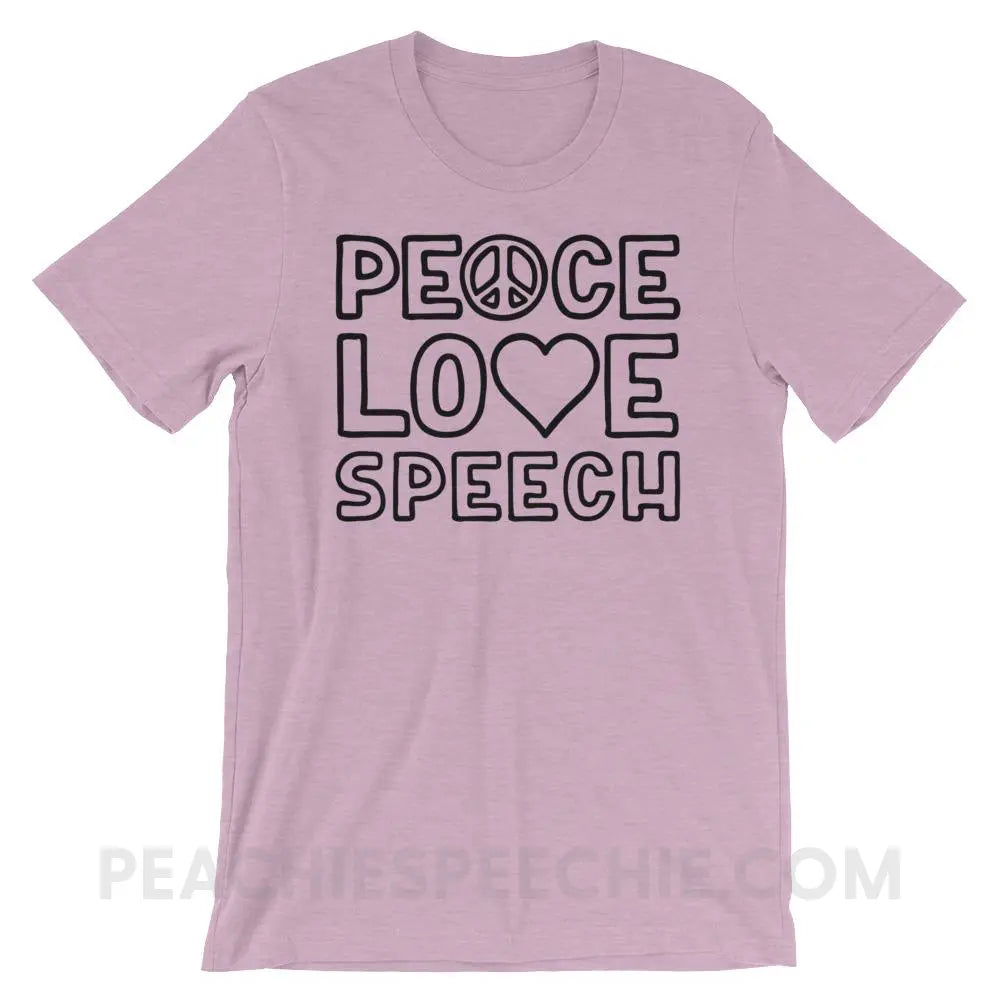 Peace Love Speech Premium Soft Tee - Heather Prism Lilac / XS - T-Shirts & Tops peachiespeechie.com