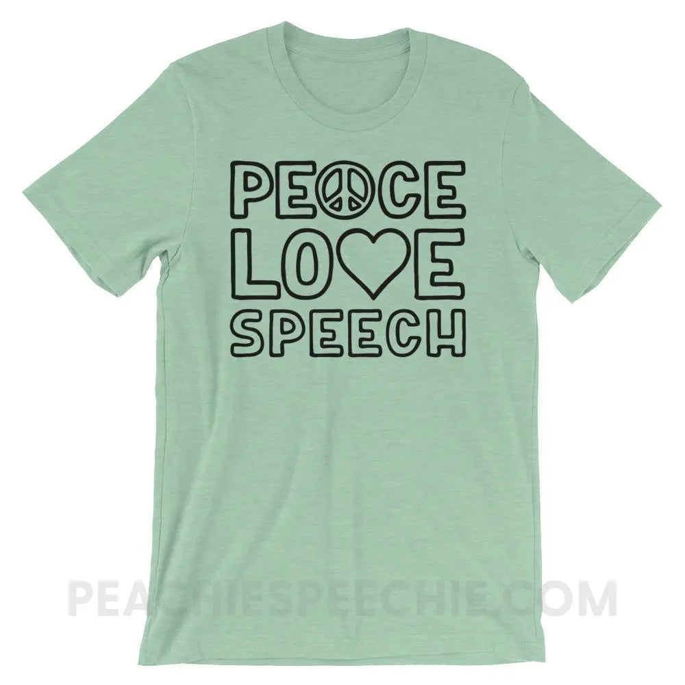 Peace Love Speech Premium Soft Tee - Heather Prism Mint / XS - T-Shirts & Tops peachiespeechie.com