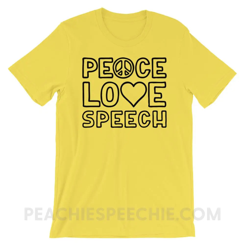 Peace Love Speech Premium Soft Tee - Yellow / S - T-Shirts & Tops peachiespeechie.com