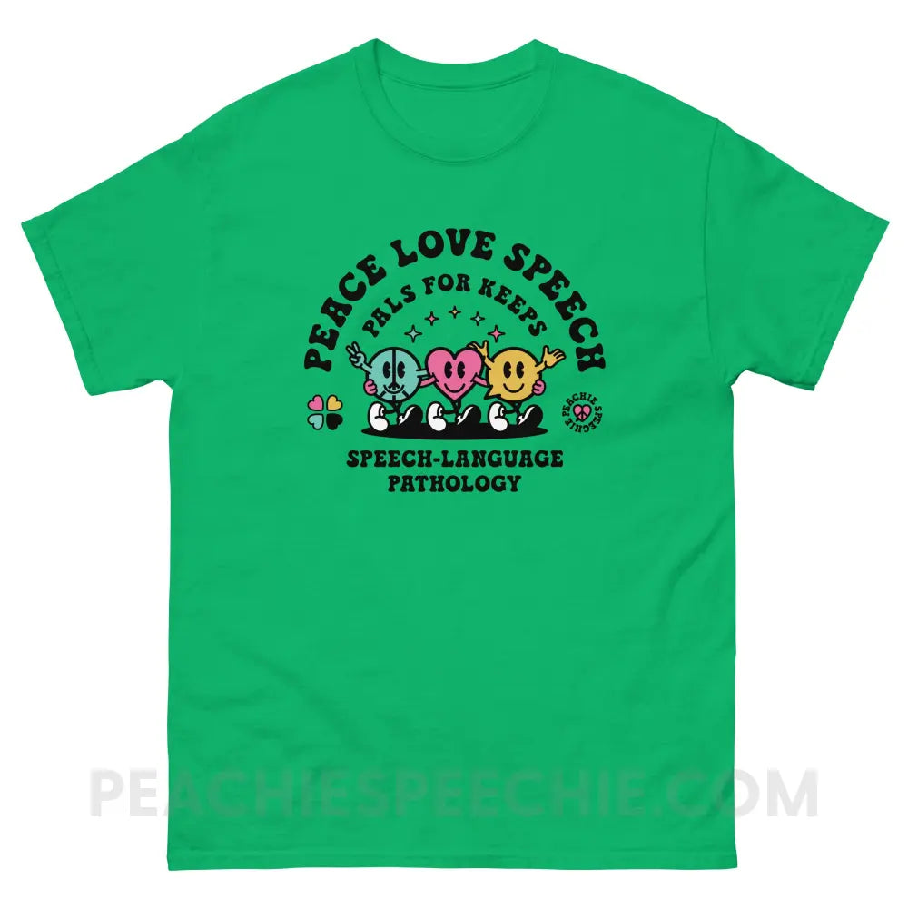 Peace Love Speech Retro Characters Basic Tee - Irish Green / S - T-Shirt peachiespeechie.com