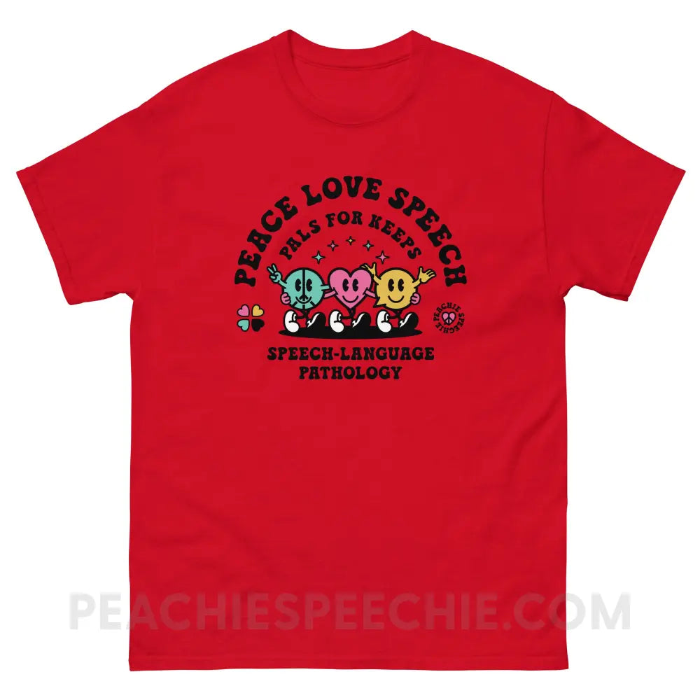 Peace Love Speech Retro Characters Basic Tee - Red / S - T-Shirt peachiespeechie.com