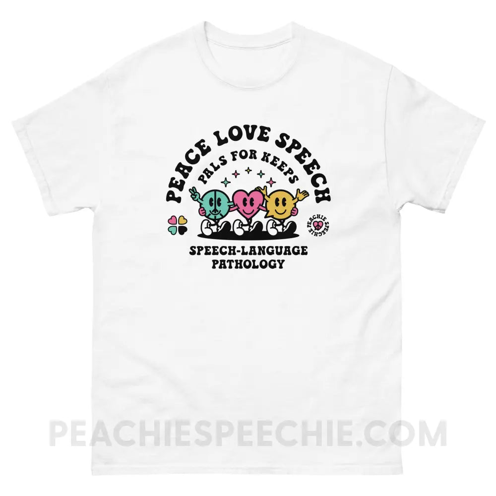 Peace Love Speech Retro Characters Basic Tee - White / M - T-Shirt peachiespeechie.com