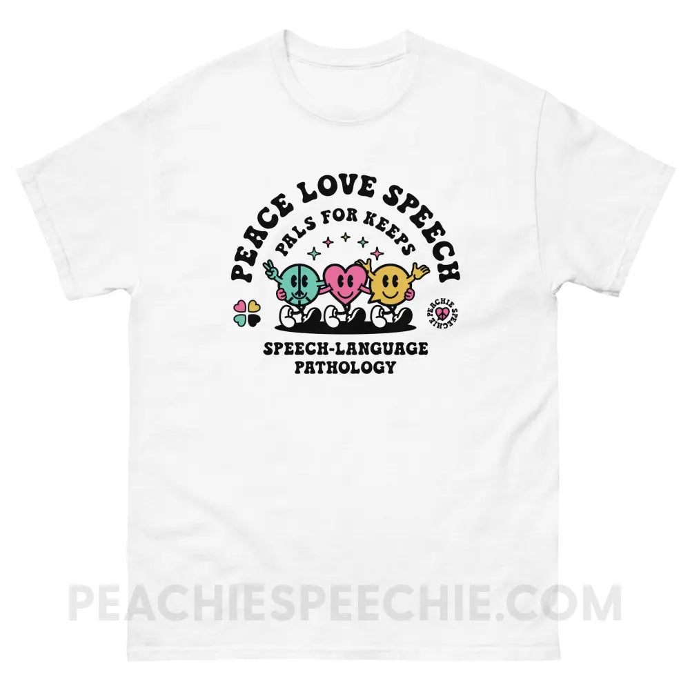 Peace Love Speech Retro Characters Basic Tee - White / M - T-Shirt peachiespeechie.com