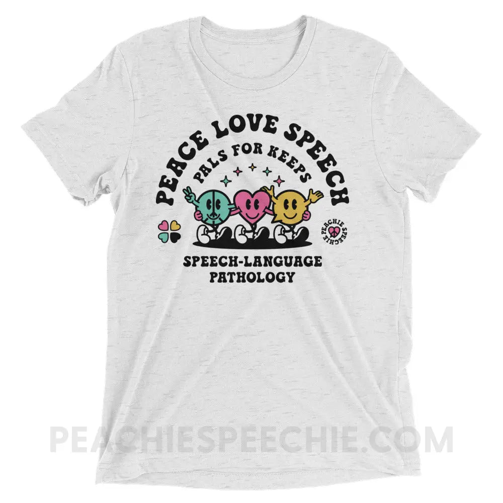 Peace Love Speech Retro Characters Tri-Blend Tee - White Fleck Triblend / XS - peachiespeechie.com