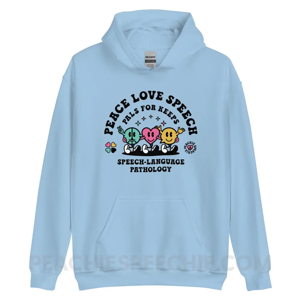 Peace Love Speech Retro Characters Classic Hoodie - Light Blue / S - peachiespeechie.com