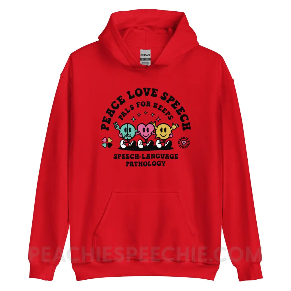 Peace Love Speech Retro Characters Classic Hoodie - Red / S - peachiespeechie.com