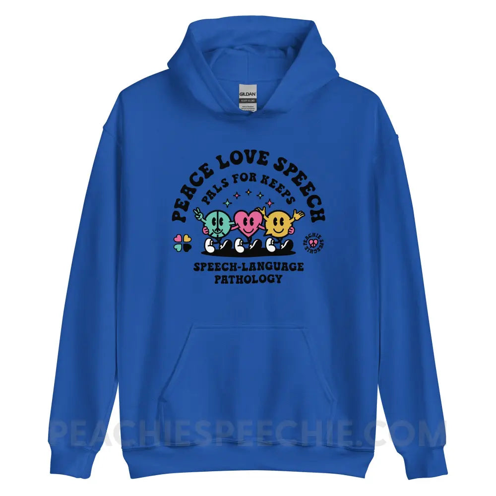 Peace Love Speech Retro Characters Classic Hoodie - Royal / S - peachiespeechie.com