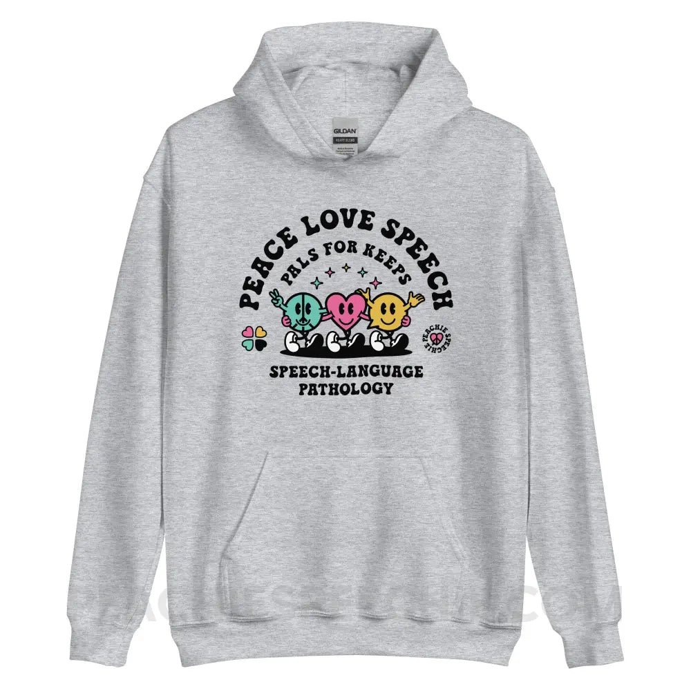 Peace Love Speech Retro Characters Classic Hoodie - Sport Grey / S - peachiespeechie.com