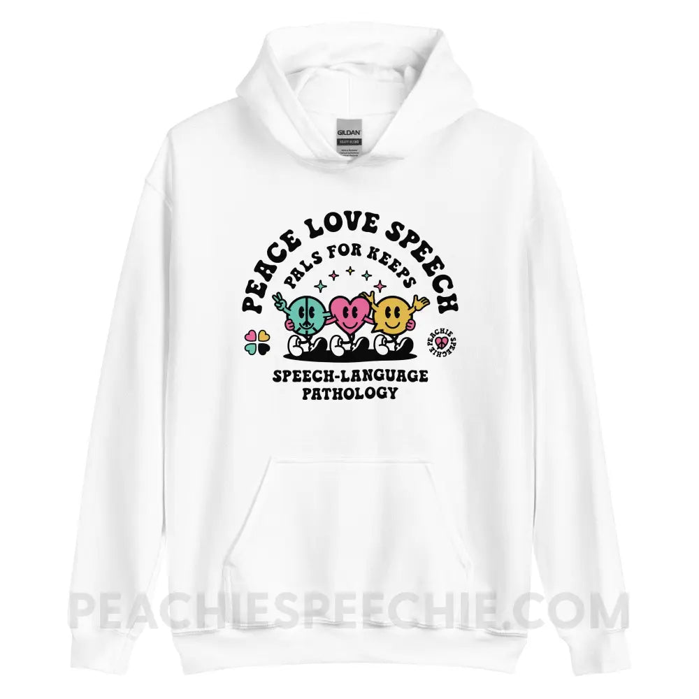 Peace Love Speech Retro Characters Classic Hoodie - White / S - peachiespeechie.com