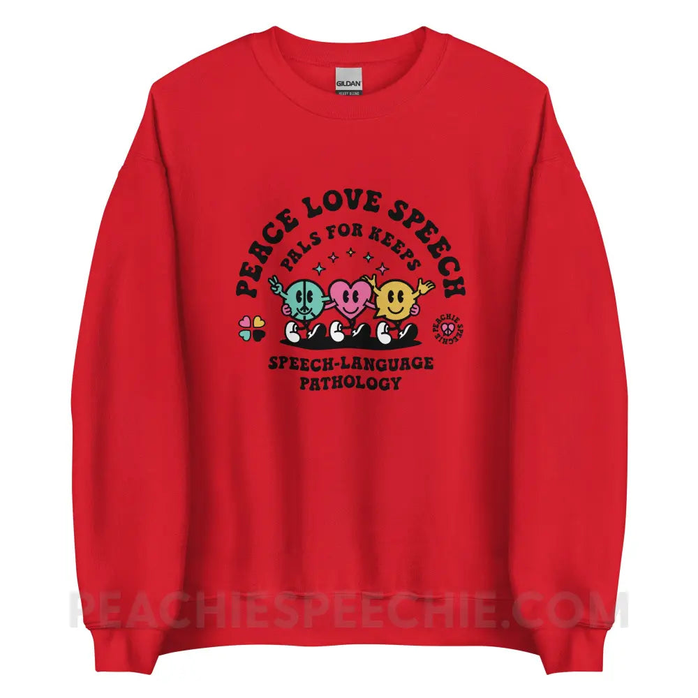 Peace Love Speech Retro Characters Classic Sweatshirt - Red / S - peachiespeechie.com