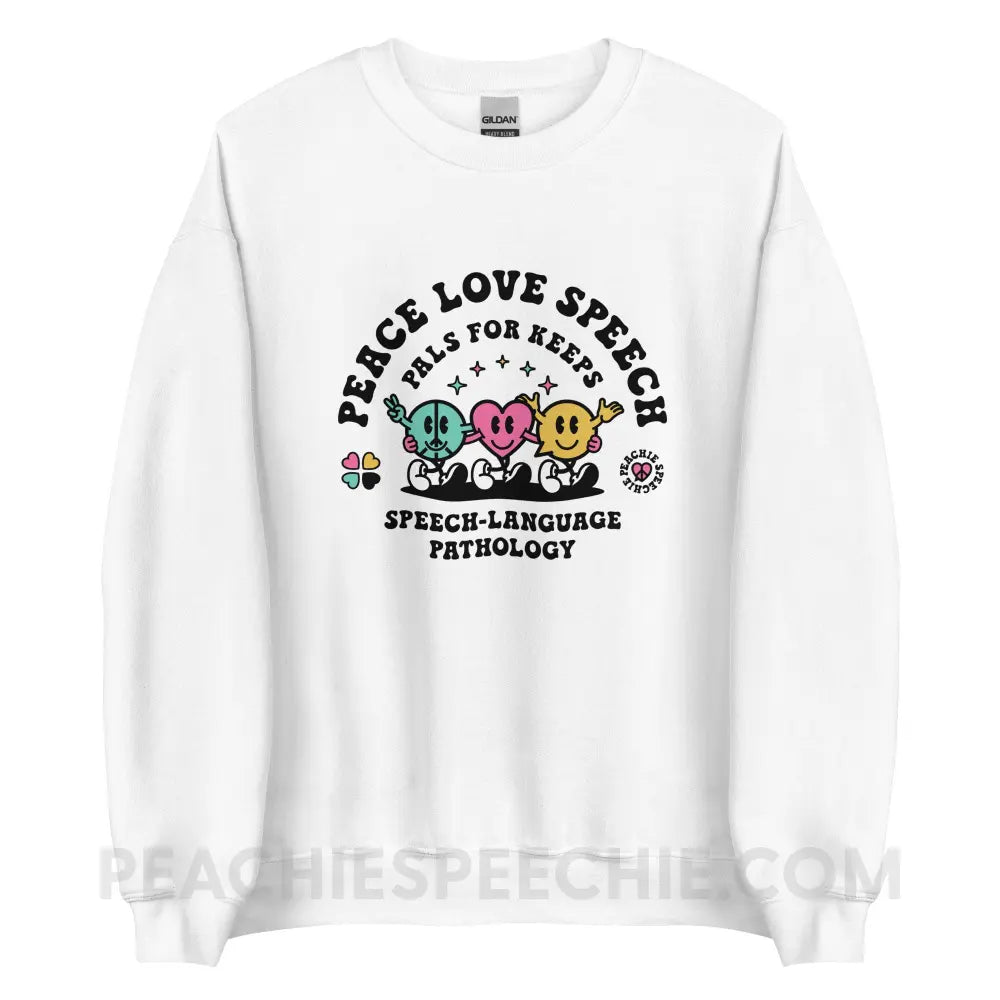Peace Love Speech Retro Characters Classic Sweatshirt - White / S - peachiespeechie.com