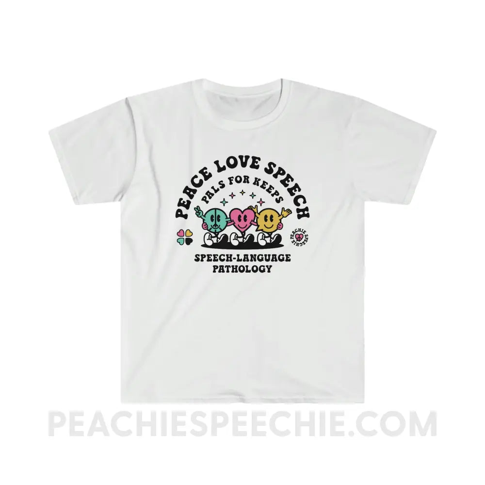 Peace Love Speech Retro Characters Classic Tee - White / S - T-Shirt peachiespeechie.com