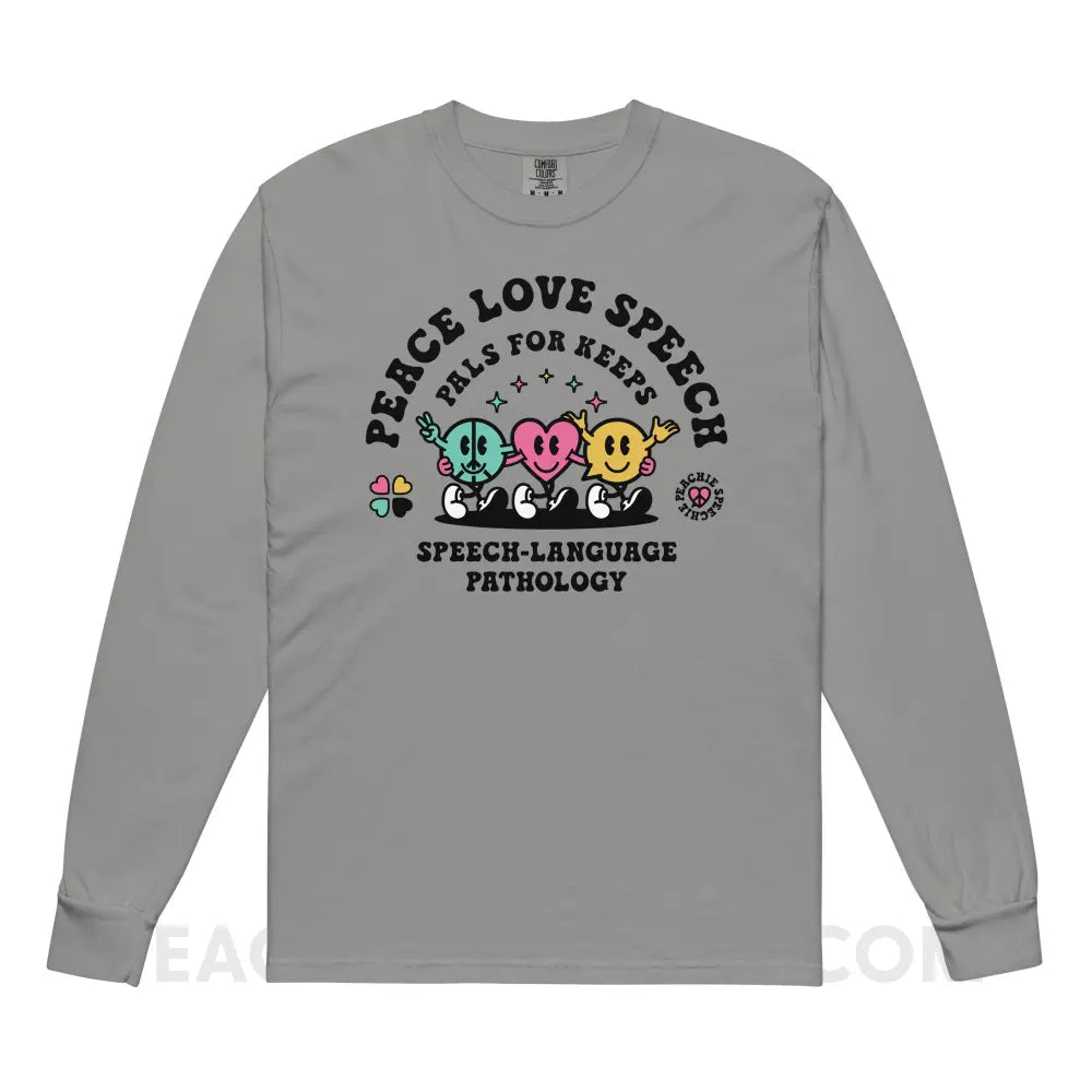 Peace Love Speech Retro Characters Comfort Colors Long Sleeve - Grey / S - Long-sleeve peachiespeechie.com