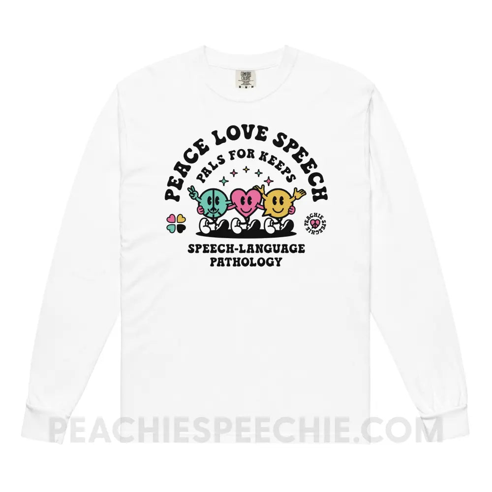 Peace Love Speech Retro Characters Comfort Colors Long Sleeve - White / S - Long-sleeve peachiespeechie.com