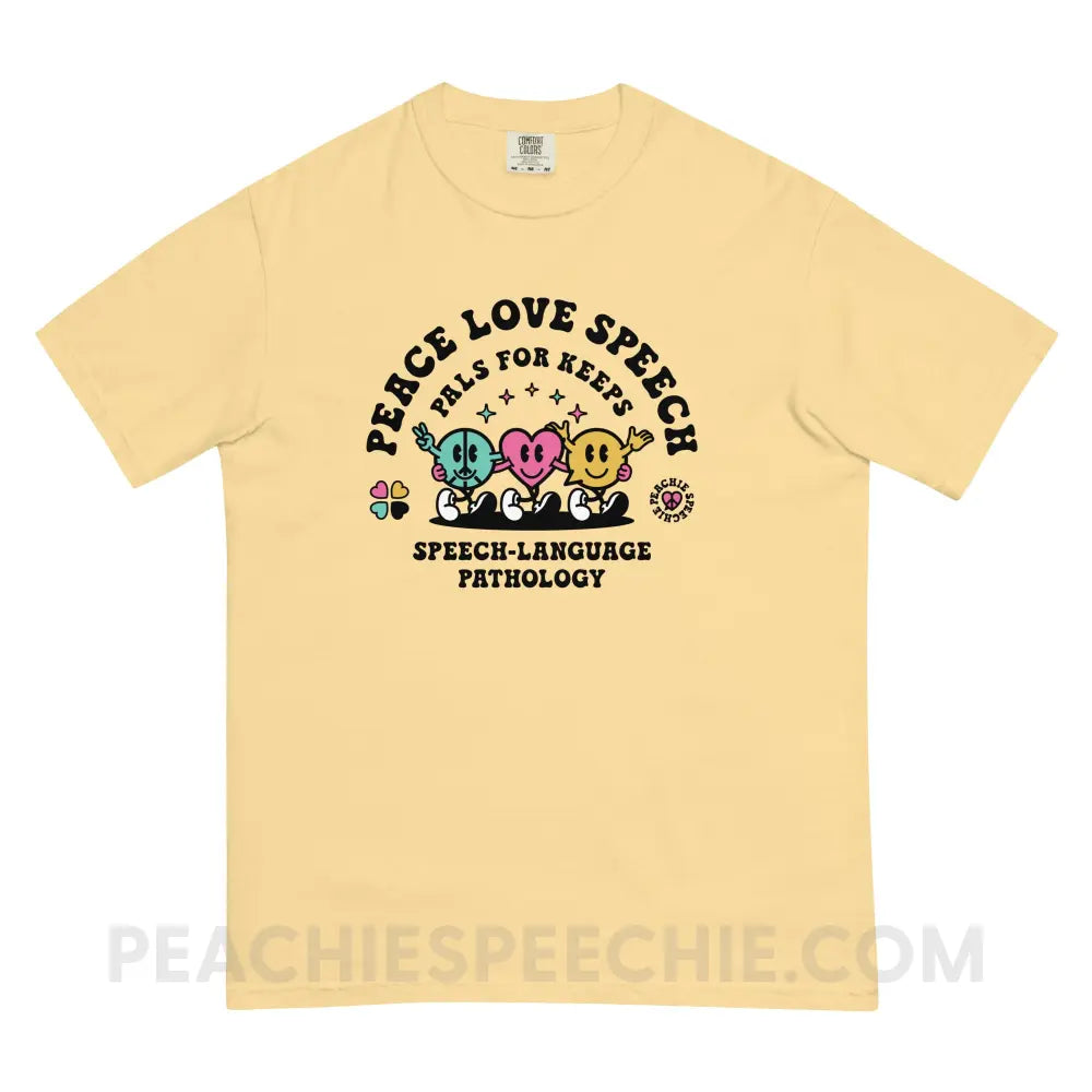 Peace Love Speech Retro Characters Comfort Colors Tee - Butter / S - T-Shirt peachiespeechie.com