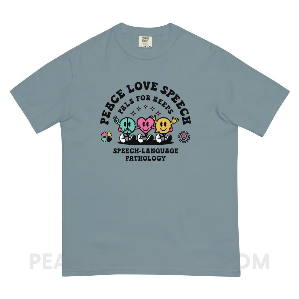 Peace Love Speech Retro Characters Comfort Colors Tee - Ice Blue / S - T-Shirt peachiespeechie.com