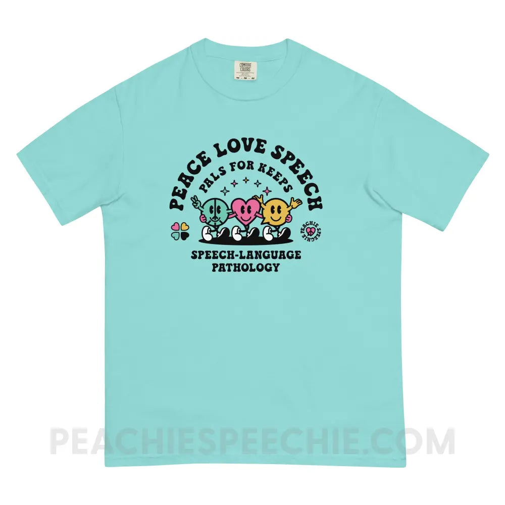 Peace Love Speech Retro Characters Comfort Colors Tee - Lagoon Blue / S - T-Shirt peachiespeechie.com