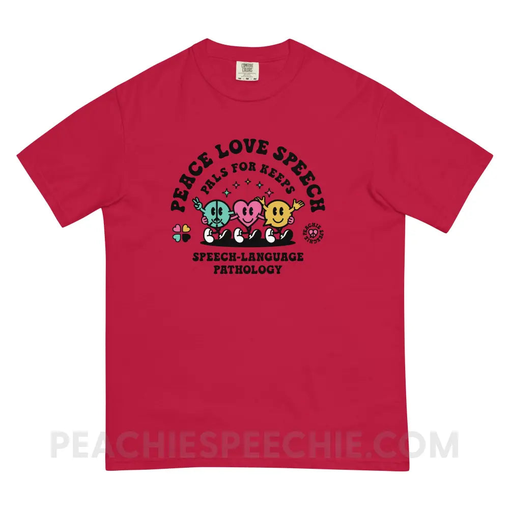 Peace Love Speech Retro Characters Comfort Colors Tee - Red / S - T-Shirt peachiespeechie.com