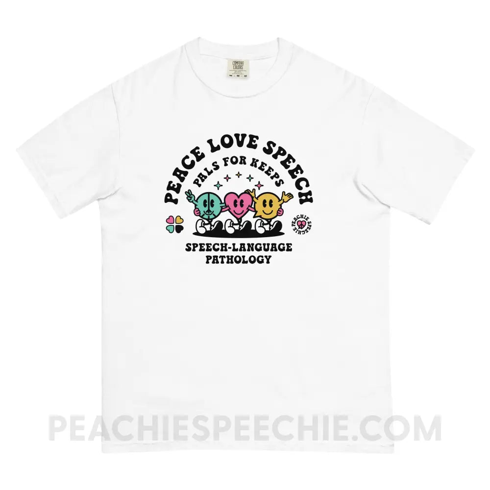 Peace Love Speech Retro Characters Comfort Colors Tee - White / S - T-Shirt peachiespeechie.com