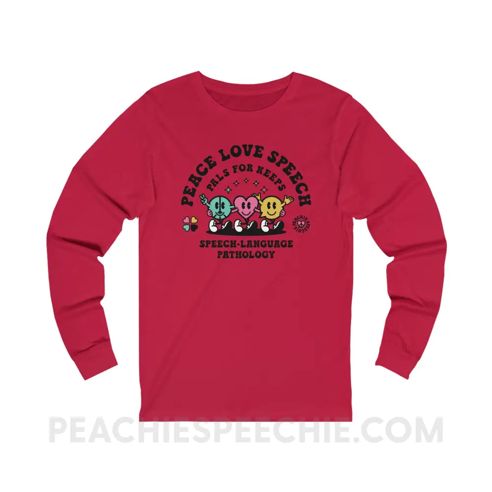 Peace Love Speech Retro Characters Premium Long Sleeve - Red / XS - Long-sleeve peachiespeechie.com