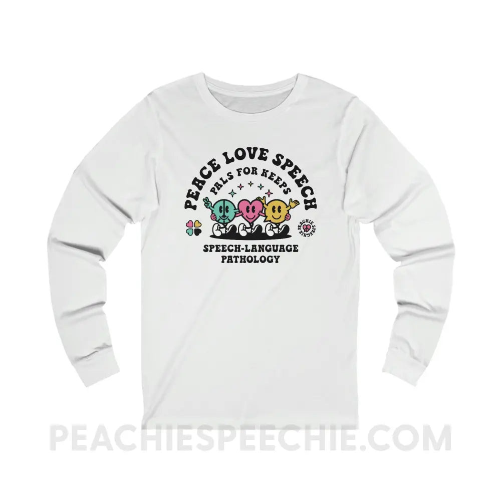Peace Love Speech Retro Characters Premium Long Sleeve - White / XS - Long-sleeve peachiespeechie.com