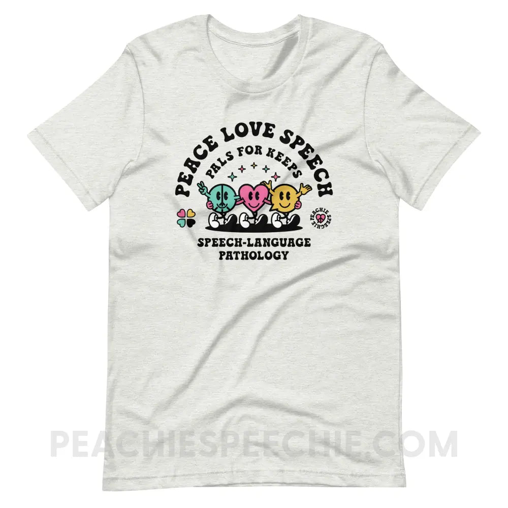 Peace Love Speech Retro Characters Premium Soft Tee - Ash / S - T-Shirt peachiespeechie.com