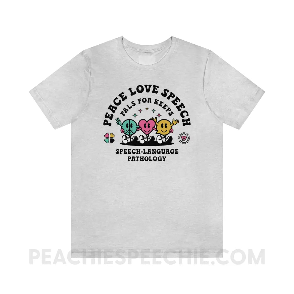 Peace Love Speech Retro Characters Premium Soft Tee - Ash / S - T-Shirt peachiespeechie.com