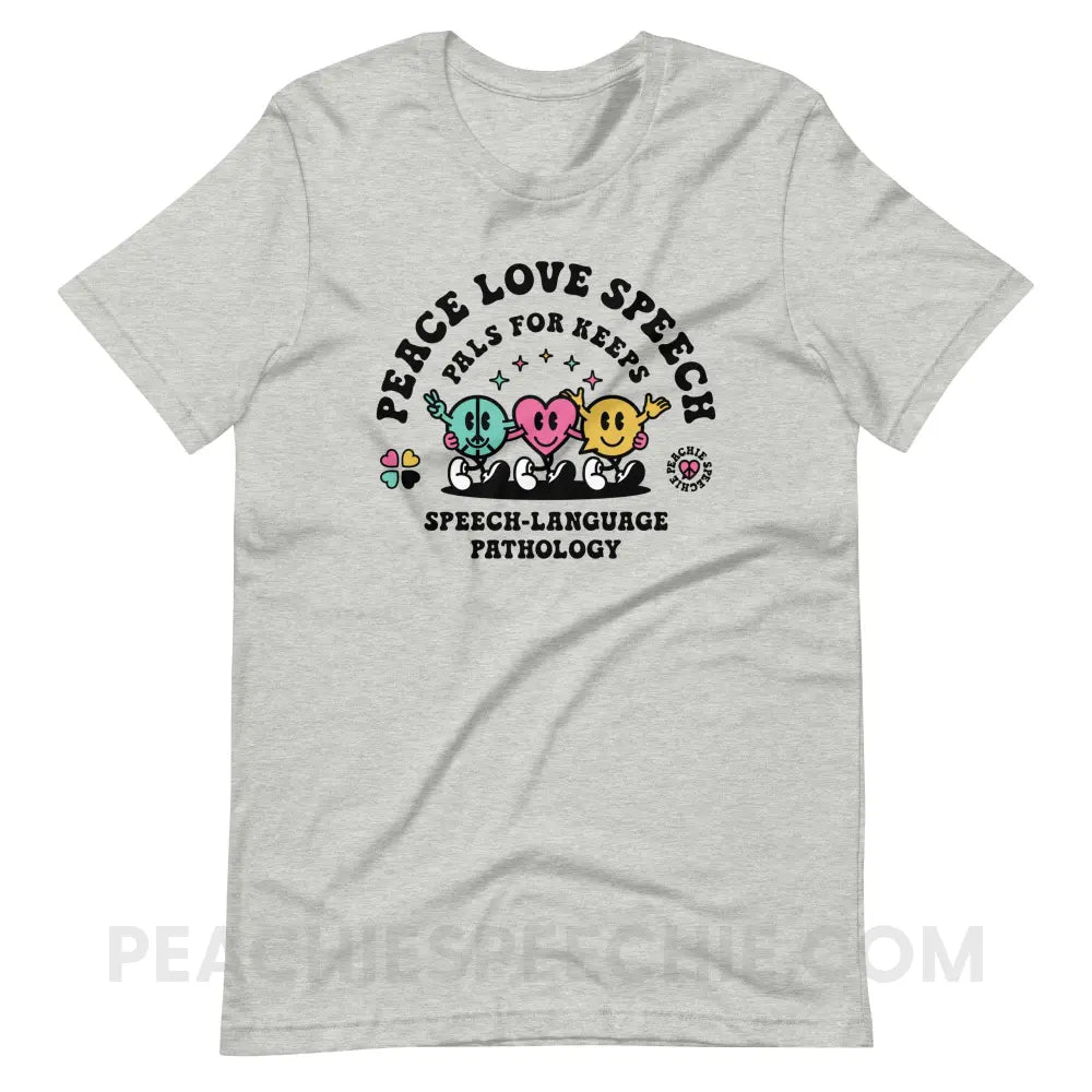 Peace Love Speech Retro Characters Premium Soft Tee - Athletic Heather / S - T-Shirt peachiespeechie.com