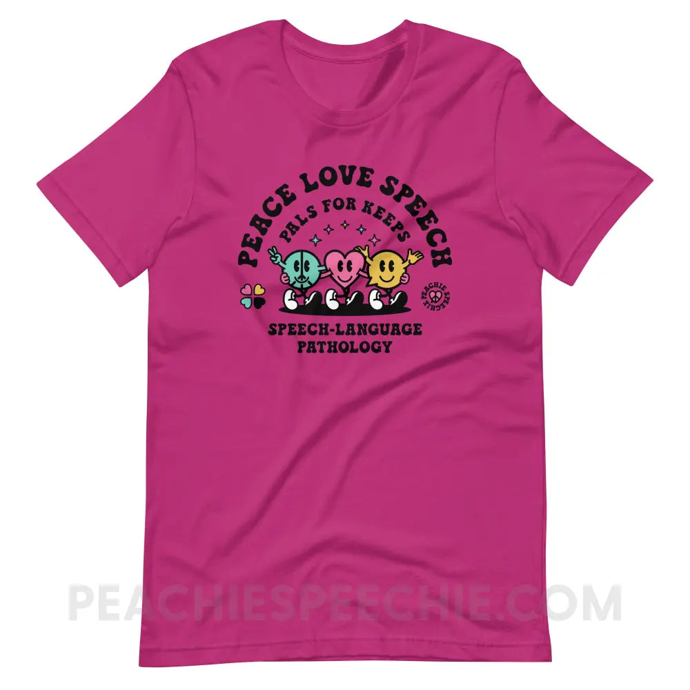 Peace Love Speech Retro Characters Premium Soft Tee - Berry / S - T-Shirt peachiespeechie.com