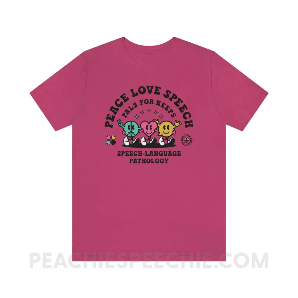 Peace Love Speech Retro Characters Premium Soft Tee - Berry / S - T-Shirt peachiespeechie.com