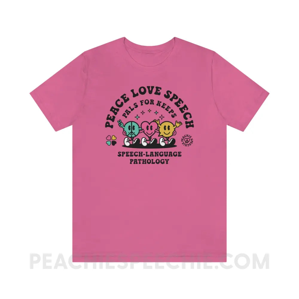 Peace Love Speech Retro Characters Premium Soft Tee - Charity Pink / S - T-Shirt peachiespeechie.com