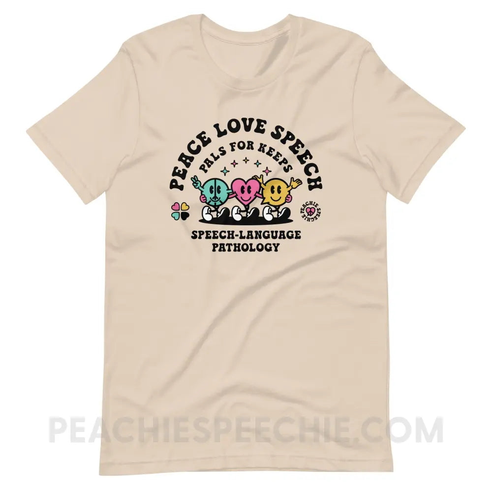 Peace Love Speech Retro Characters Premium Soft Tee - Cream / S - T-Shirt peachiespeechie.com