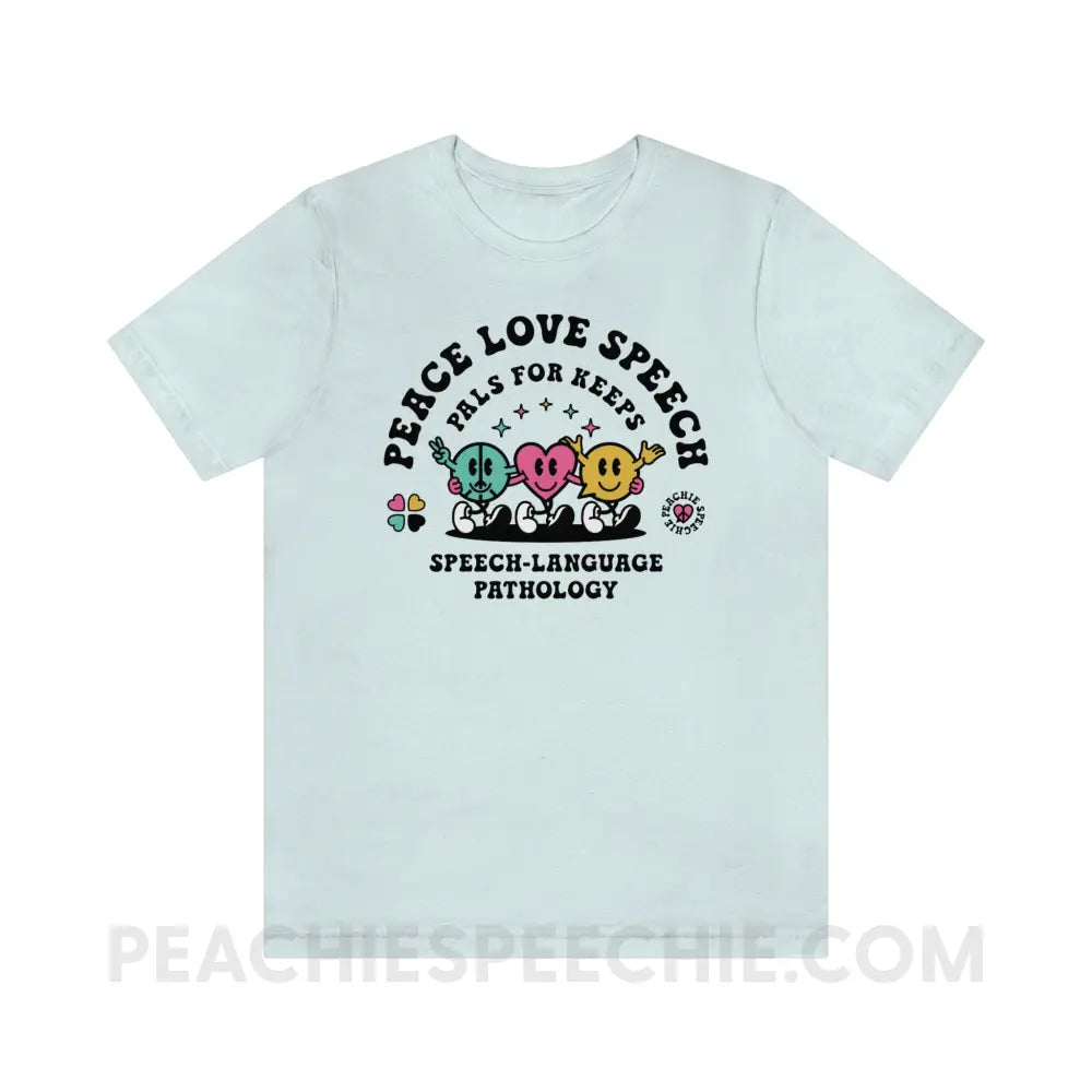 Peace Love Speech Retro Characters Premium Soft Tee - Heather Ice Blue / S - T-Shirt peachiespeechie.com